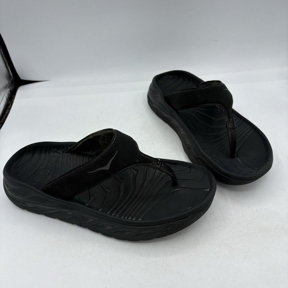 Hoka One One Sandals Womens Size 9 Ora Recovery Flip Flops Black Comfort Strap